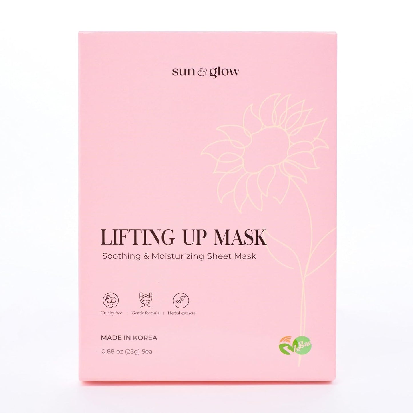 Sun & Glow Vegan Lifting Up Mask - Herbal Ingredients for Soothing & Moisturizing Sensitive Skin | 0.88oz (5 Packs)