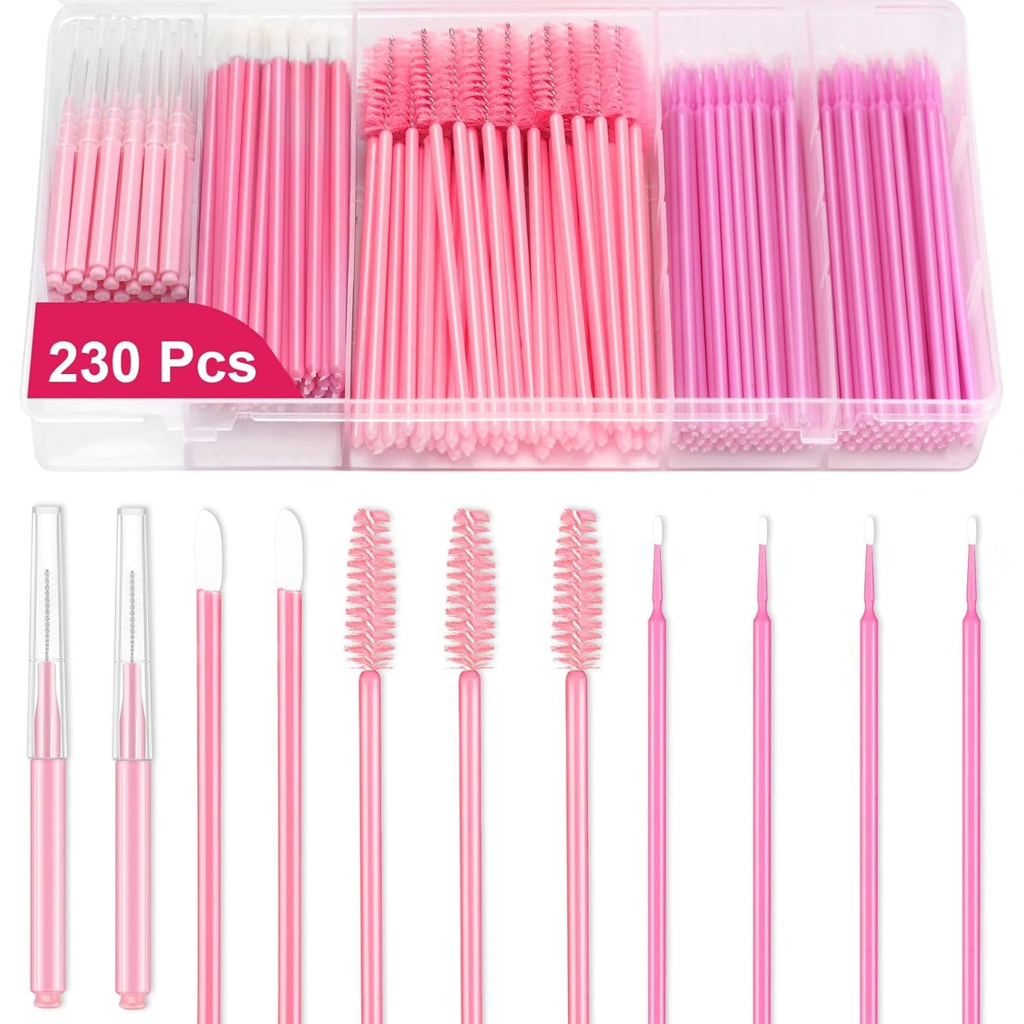 Skiennix 230 Pcs Pink Brow Lamination Supplies - Micro Eyebrow Spoolies & Disposable Lip Applicators Set