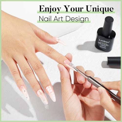 Luxbon 2x15ml Blooming Nail Glue Gel, UV/LED Cured Gel Glue Polish Blossom Long Lasting For Press On Tips Fake Nails Full Cover Nails