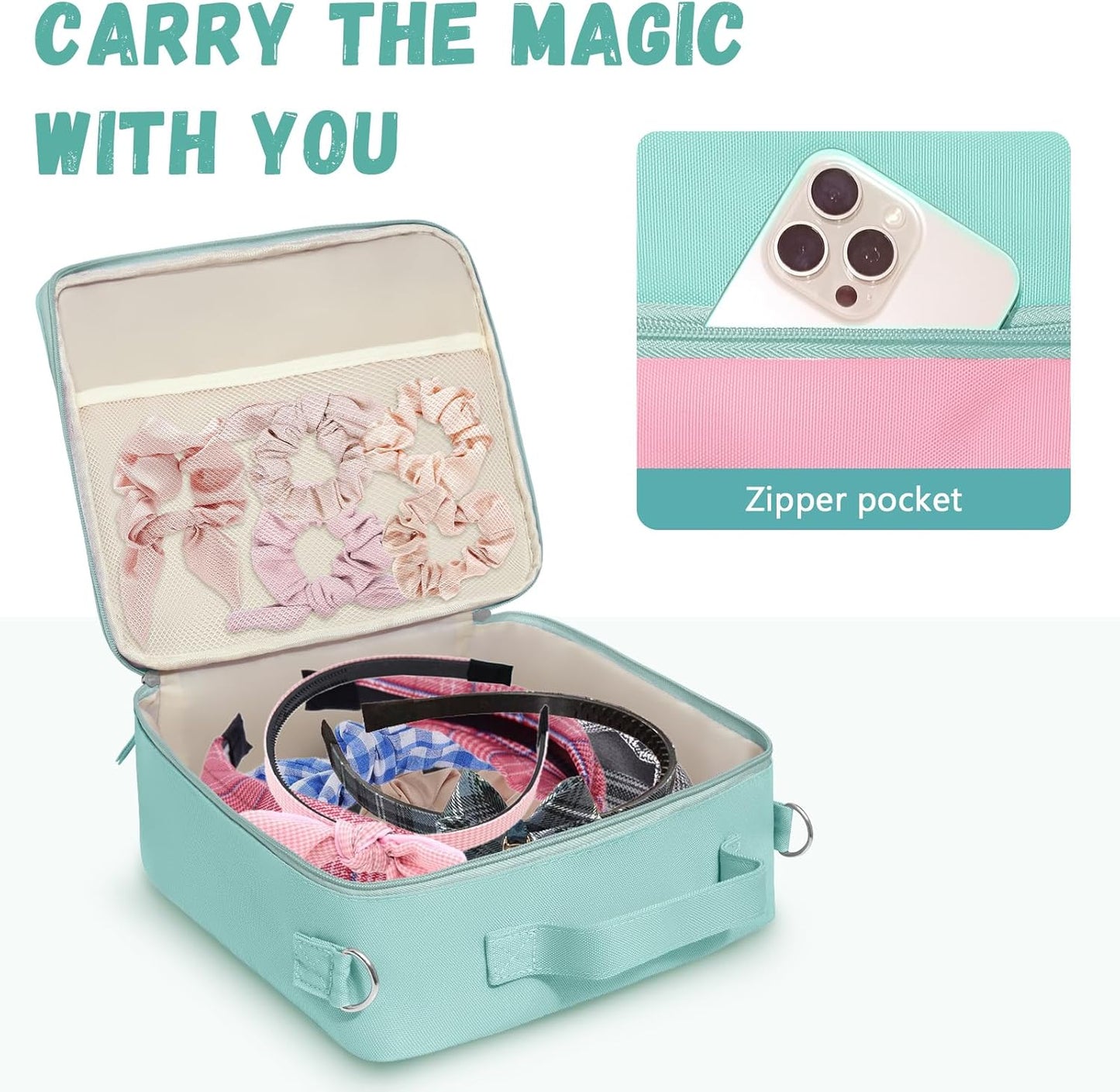WOOMADA Travel Case - Letter Bow Mouse Ears Headband Holder & Hair Accessories Organizer Bag for Women