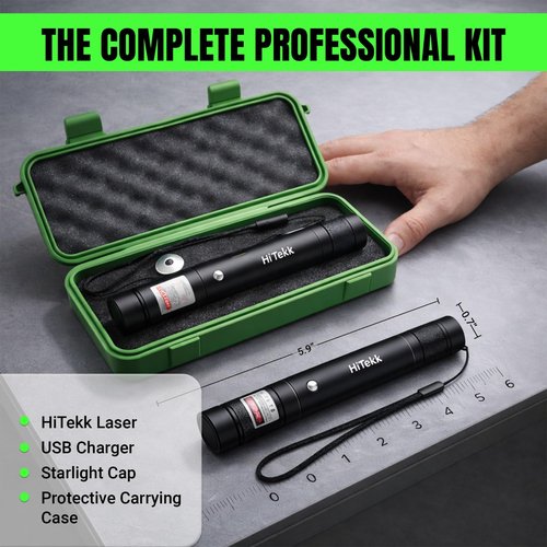 HITEKK High Power Green Laser Pointer | Tactical Long Range Green Laser Pointer | Compact Tactical Lazer Pointer | Rechargeable Lazer Pointer and Carrying Case (X1)