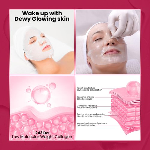 BeautiQueoos Bio Collagen Face Mask - Real Masks Deep Hydration, Reduce Wrinkles, Night Treatment Pore Minimizing Moisturizing Korean Skincare,34g x4ea