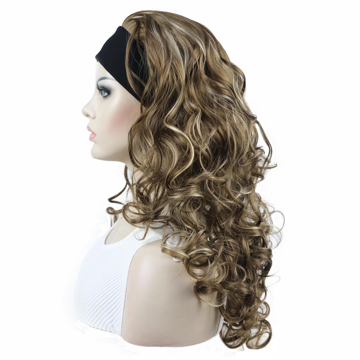 Aimole Long 22" Curly 3/4 Women Wigs With Headband Soft Layered Wig Heat Resisting Fiber Synthetic Hair (12TT26 light Brown with Highlights)