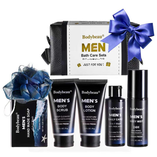 Skiennix Men's Bath and Body Spa Gift Set - 7-Piece Kit with 3-in-1 Shower Gel & Handmade Soap | Perfect Father's Day Gift for Dad, Husband, or Boyfriend