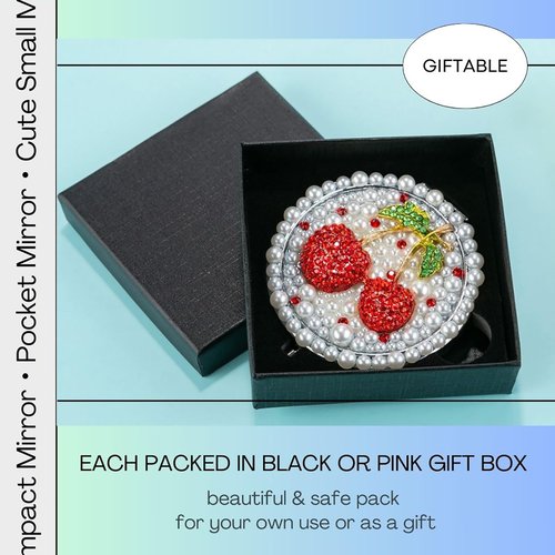 Amanman Cute Compact Mirror Cherry Small Mirror Girl's Gift Travel Mirror 1x/2x Magnification Travel Makeup Mirror (Cherry)