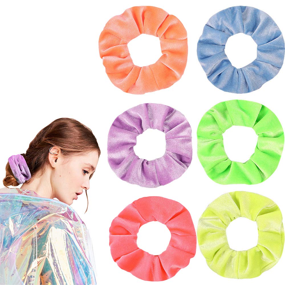 6 PCS Premium Velvet Macaron Theme Hair Scrunchies Tie Bobbles Rainbow Hair Bands Scrunchy Hair Tie Ropes Lce Cream Color for Women Hair Elastic Bandss (6 PCS Colorful)