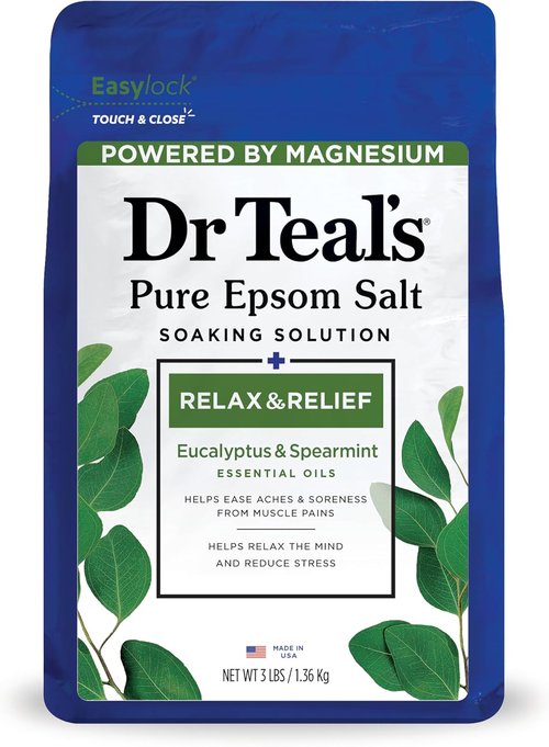 Dr Teal's Epsom Salt Magnesium Soak - Relaxation & Relief with Eucalyptus & Spearmint, 3 lbs
