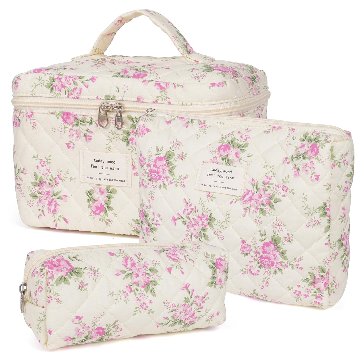 Makeup Bag,Quilted Cosmetic Bags,Large Floral Make Up Organize bag,Makeup Bag Set for Women,Flower Travel Toiletry Bag