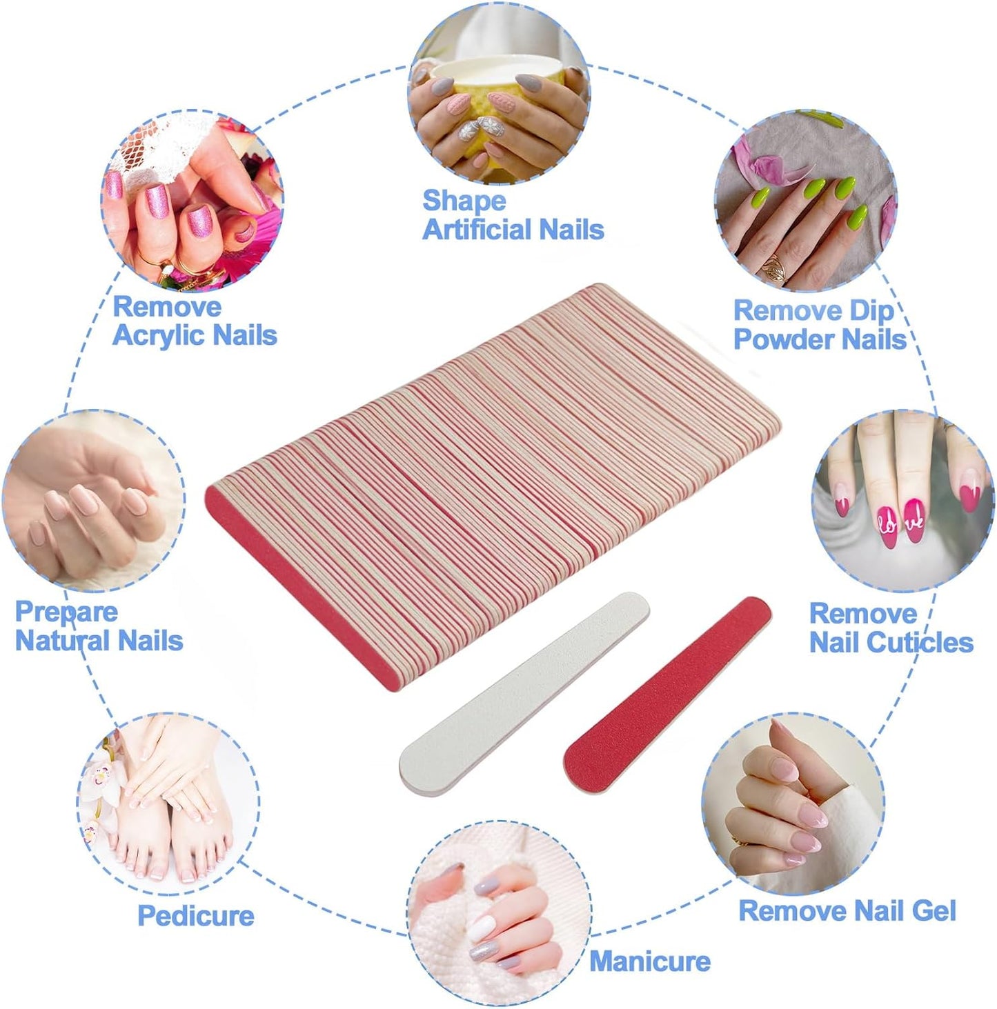 Skiennix Mini Nail Files - 100 Pack Double-Sided Wooden Emery Boards for Professional Manicure & Pedicure