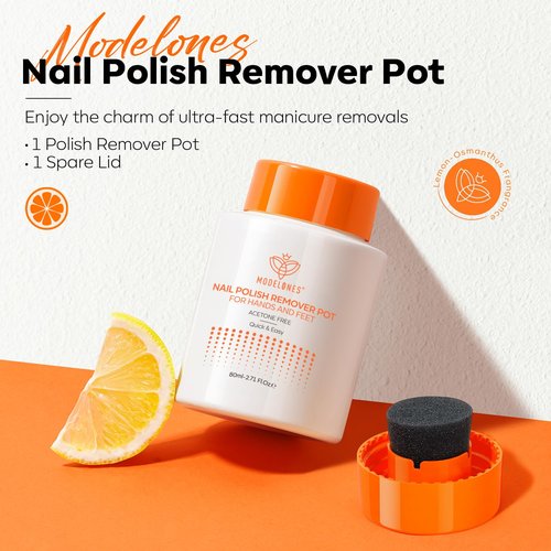 Modelones Acetone-Free Nail Polish Remover Pot - Gentle Jojoba Oil Formula, 2.71 Fl Oz