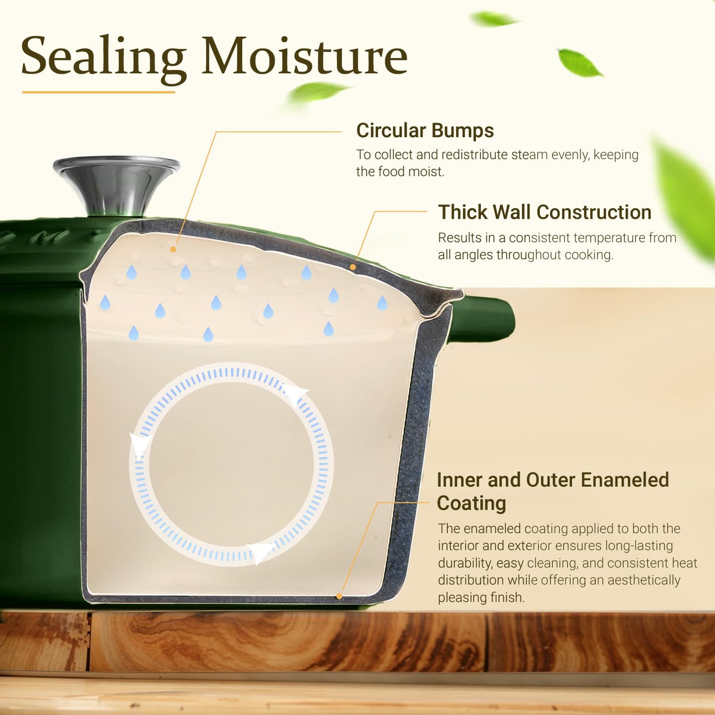 Overmont Enameled Cast Iron Dutch Oven - 4.5QT Pot with Lid Cookbook & Cotton Potholders - Heavy-Duty Cookware for Braising, Stews, Roasting, Bread Baking bottle green