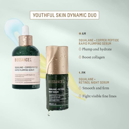 Biossance Squalane + Copper Peptide Serum - Rapidly Plump & Firm Skin, Vegan Formula for All Skin Types