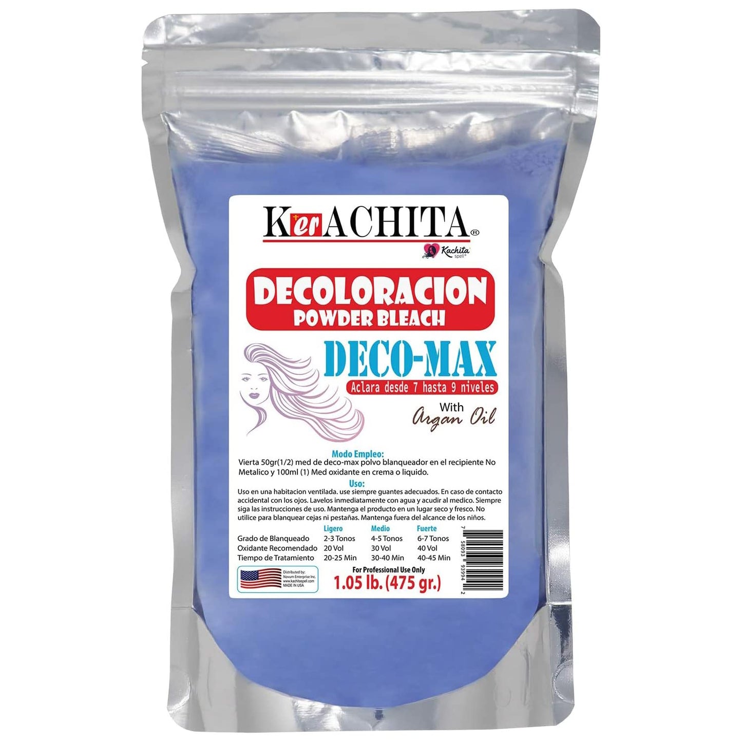 Professional Lightener for Hair Highlights, Bleaching, Highlighting, Balayage Kerachita Powder Bleach Blue Deco-Max, Decoloracion Azul en Polvo 1.10 Lb (500gr) Made in USA