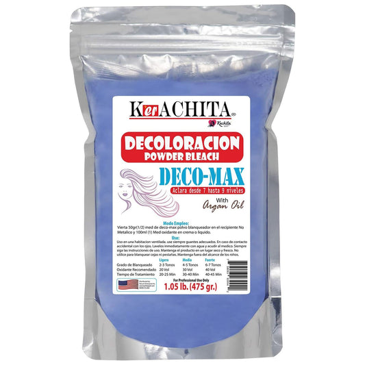 Professional Lightener for Hair Highlights, Bleaching, Highlighting, Balayage Kerachita Powder Bleach Blue Deco-Max, Decoloracion Azul en Polvo 1.10 Lb (500gr) Made in USA