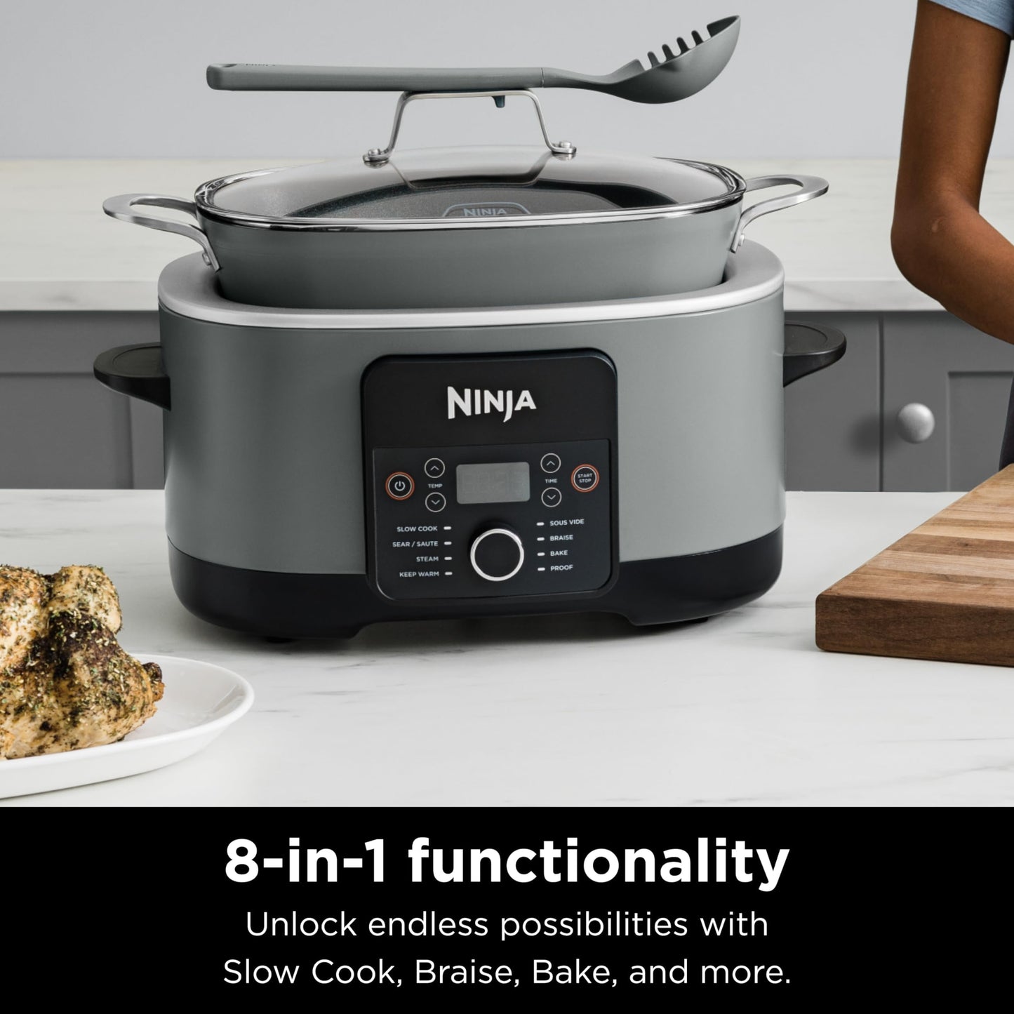 Ninja® 12-in-1 PossibleCooker™ PLUS | 8.5-qt - Sous Vide & Proof Multi-Cooker | Slow Cooker, Dutch Oven & More | Glass Lid & Integrated Spoon | Nonstick | Oven Safe Pot to 500°F | Black | MC1010