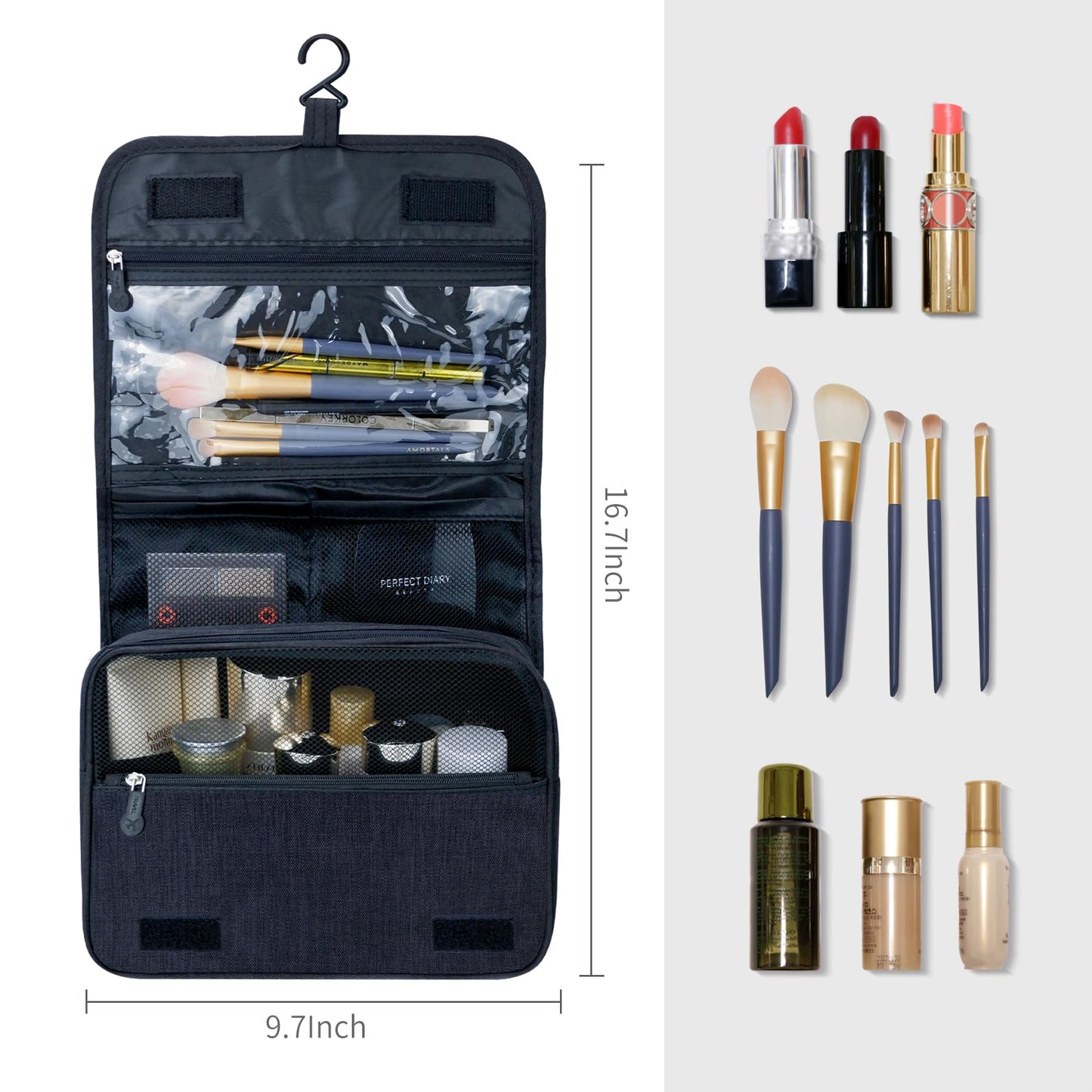 Lcsmaokin Large Capacity Toiletry Bag Travel Bag with Hanging Hook for Men and Women Waterproof Travel Cosmetic Bag Bathroom Bag,with TSA Approved Zippers Clear Travel Makeup Bag Carry-on