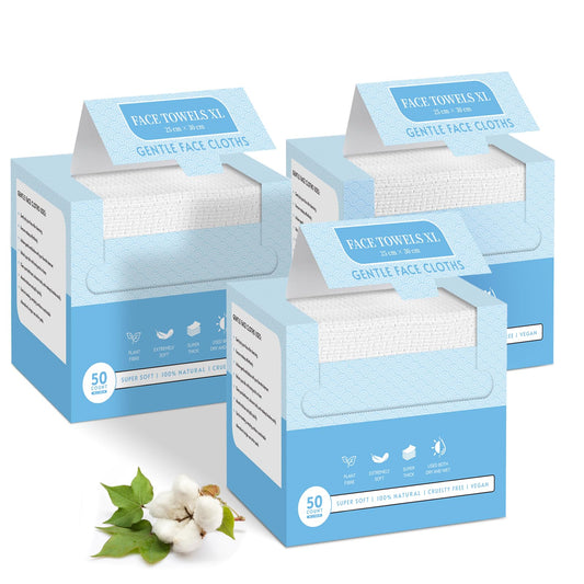 Face Towels, 10"×12" Disposable Face Towel, Face Towelettes XL, Ultra Soft Makeup Remover Dry Wipes, Thick Face Towel for Sensitive Skin, 50 Count (3 Pack)