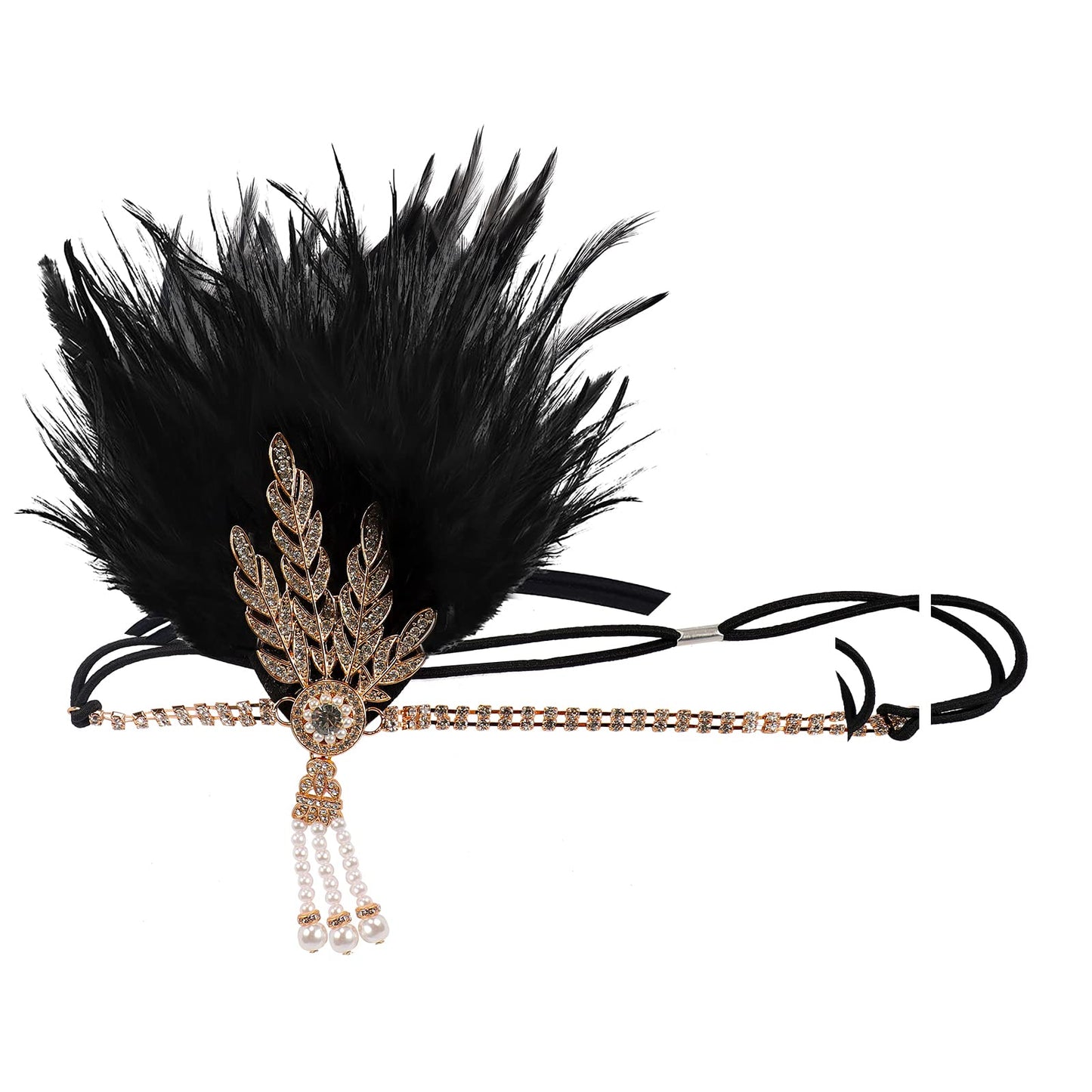 1920s Vintage Flapper Headbands Crystal Headpiece Ostrich Feather Hair Band for Women Girls Prom Party Festival Gatsby Hair Jewelry (B-Gold)