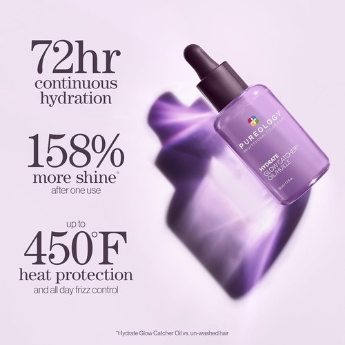 Pureology Hydrate Glow Catcher Hair Oil - 72-Hour Hydration & Shine | Lightweight Frizz Control for Dry Hair