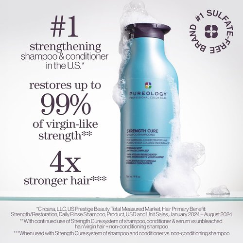 Pureology Strength Cure Shampoo & Conditioner Set - Strengthens Damaged Color-Treated Hair, Sulfate-Free & Vegan