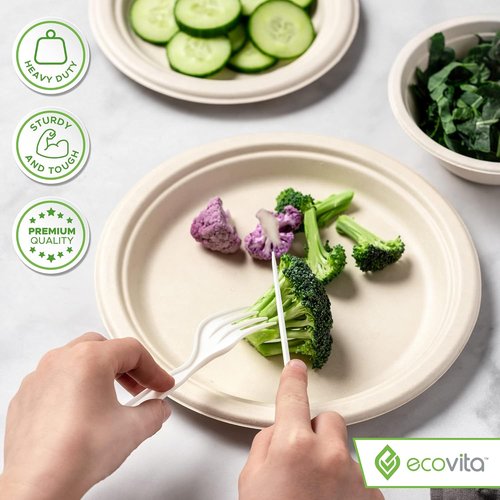 Ecovita 100% Compostable Paper Plates - 9-Inch Eco-Friendly, Sturdy & Heat Resistant | 150 Count