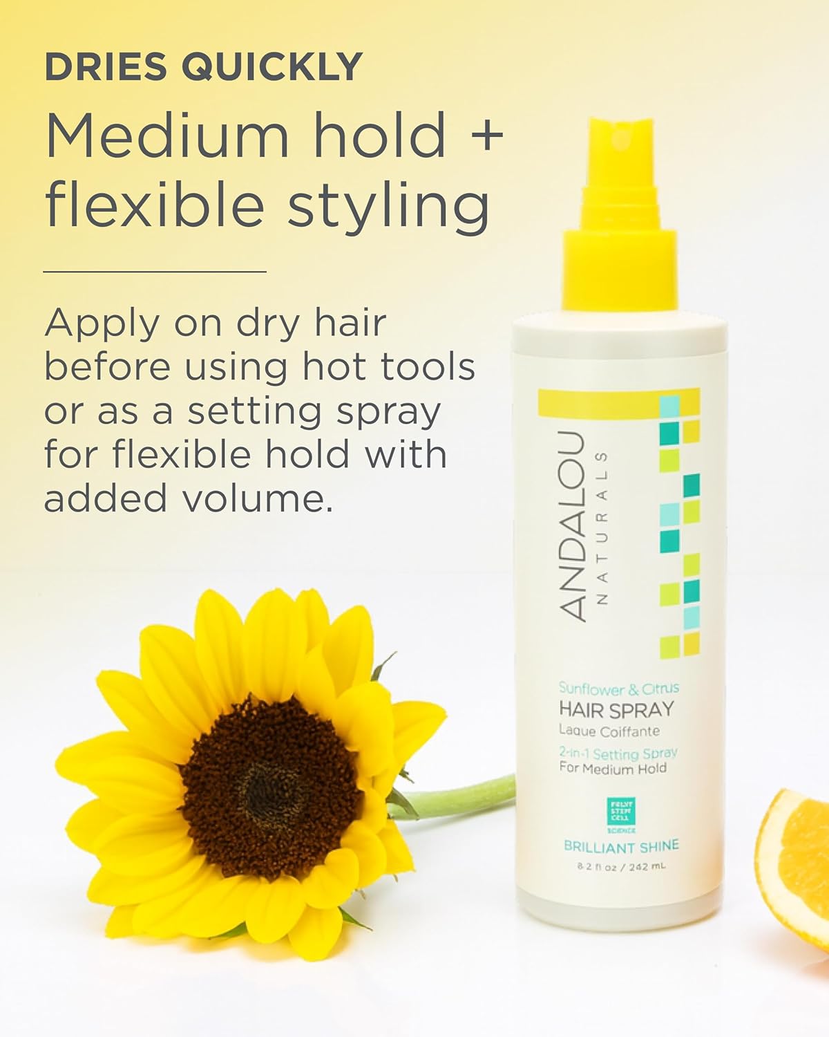 Andalou Naturals Brilliant Shine Hair Spray - Medium Hold & Frizz Control with Aloe Vera | 8.2 fl oz