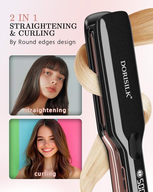 DORISILK 2-in-1 Hair Straightener & Curler - 500°F Ceramic Flat Iron for Frizz-Free, Shiny Hair