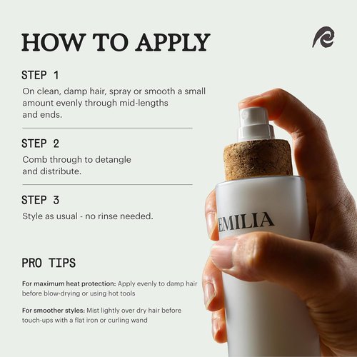 Remilia Rice & Shine Leave-In Conditioner Spray - Detangling Heat Protectant with Rice Protein & Botanical Oils for Color-Treated Hair - 6.7 fl oz | Made in USA