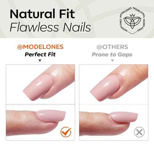 Modelones Milky White Press on Nails, Spring Short Square Fake Nails, Reusable Nail Kit with Nail Glue Adhesive Tabs Mini Nail File, Nails Press Ons 32Pcs16 Sizes, Women Girl Gift