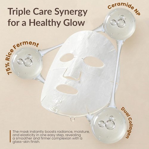 Regine Switzerland Collagen Rice 75 Glow Face Mask - Hydrating Overnight Sheet Mask with Ceramide & Niacinamide, 4 Packs
