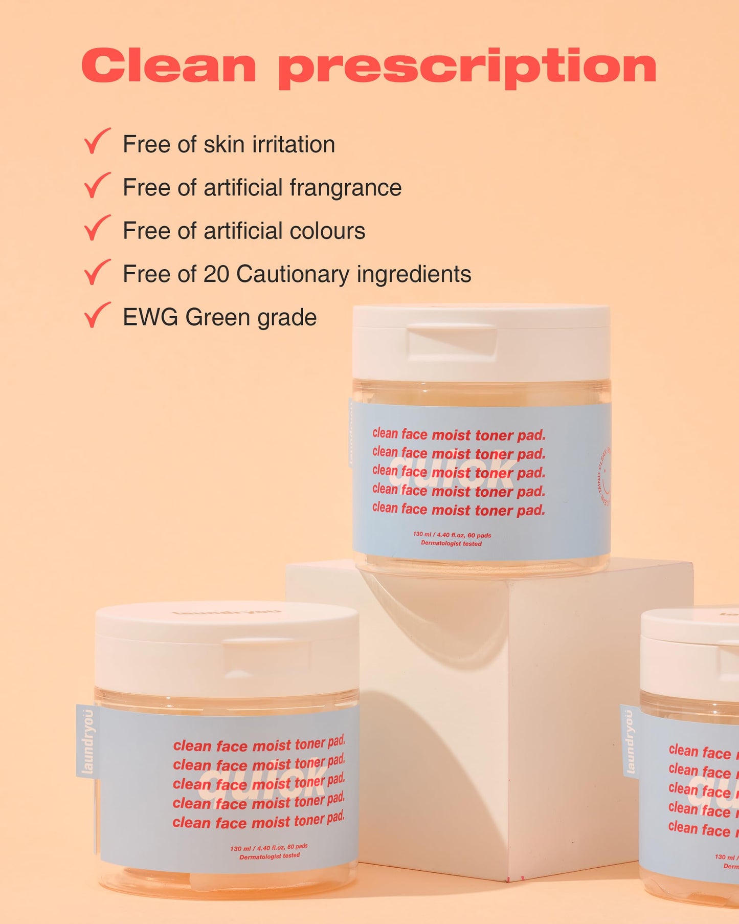 LAUNDRYOU Clean Face Moist Toner Pad Quick - Hydrating Toner Pads for Face, Moisturizing, Cooling, Soothing Spot Mask Sheet, Alcohol-Free Hypoallergenic Multi Pad, 60 Pads