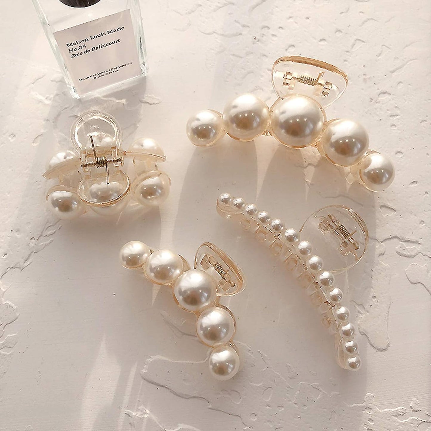 Skiennix Large Pearl Hair Claw Clips - Strong Hold No Slip Barrettes | 4-Piece Set for Women