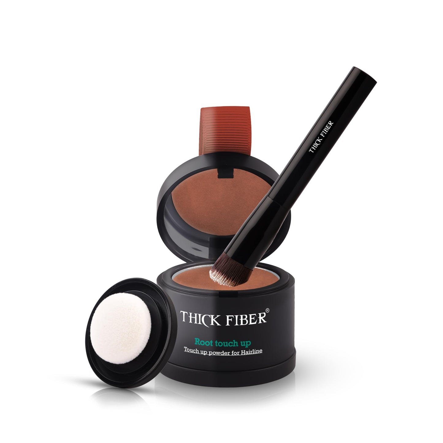 THICK FIBER Root Touch Up Powder with Brush – Covers Grey Roots, Thinning Hair & Bald Spots – Sweat & Water Resistant for Men & Women