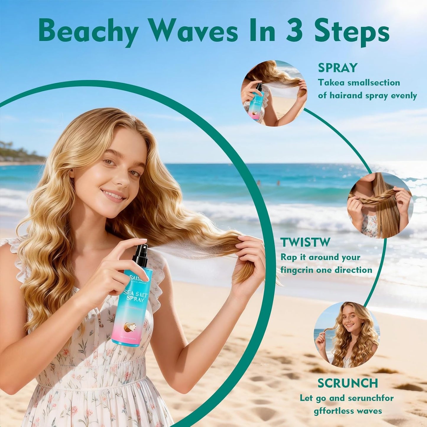 Skiennix Sea Salt Spray - Textured Beach Waves & Volume for Curly Hair | 8.8 oz Coconut Surf Spray