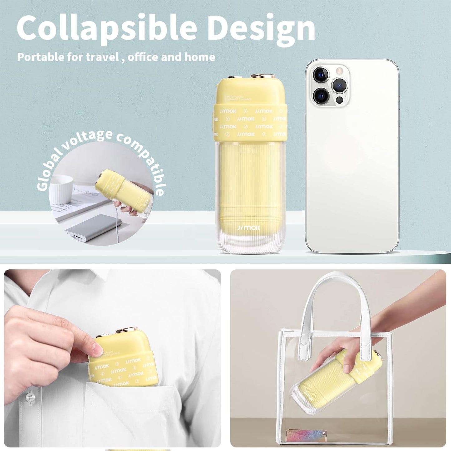 JIMOK Portable Water Flosser Mini Cordless Portable Oral Irrigator Water Teeth Cleaner Pick,Telescopic Water Tank,4 Modes & IPX8 Waterproof, Home & Travel Water Flossers for Teeth (Yellow)