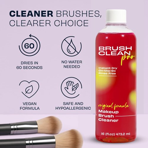 Original Rose Makeup Brush Cleaner - Quick-Drying, Rinse-Free Formula - 16 oz for Stubborn Waterproof Makeup