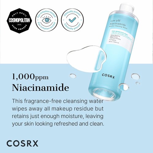 COSRX Low pH Niacinamide Micellar Cleansing Water - Gentle Facial Wash for Sensitive Skin | 13.52 fl. oz / 400 ml