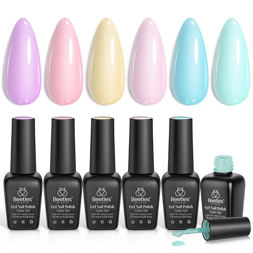 Beetles Pastel Gel Polish Set - 6 Colors Pink Yellow Blue Green Purple Soak Off Nail UV Lamp Gel Nail Kits Decorations Nail Art Gifts Easter