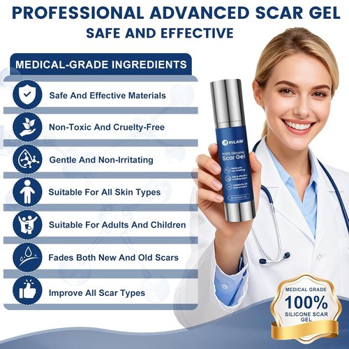 100% Silicone Scar Gel Scar Cream, Advanced Silicone Gel for Removal of Surgical, Burns, Acne Scar, Old and Recent Scars and Stretch Marks, 1.7 oz/50ml