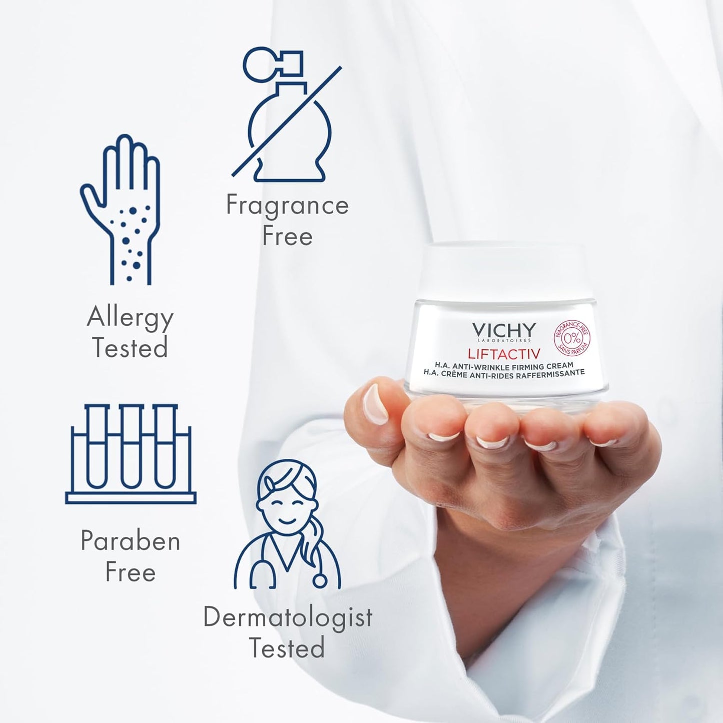 Vichy LiftActiv H.A. Anti-Wrinkle Firming Cream - Vitamin C & Hyaluronic Acid for Smoother, Plumper Skin