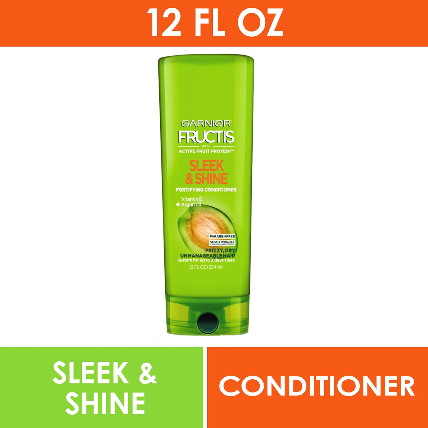 Garnier Fructis Sleek and Shine Conditioner, Frizzy, Dry, Unmanageable Hair, 12 fl; oz.