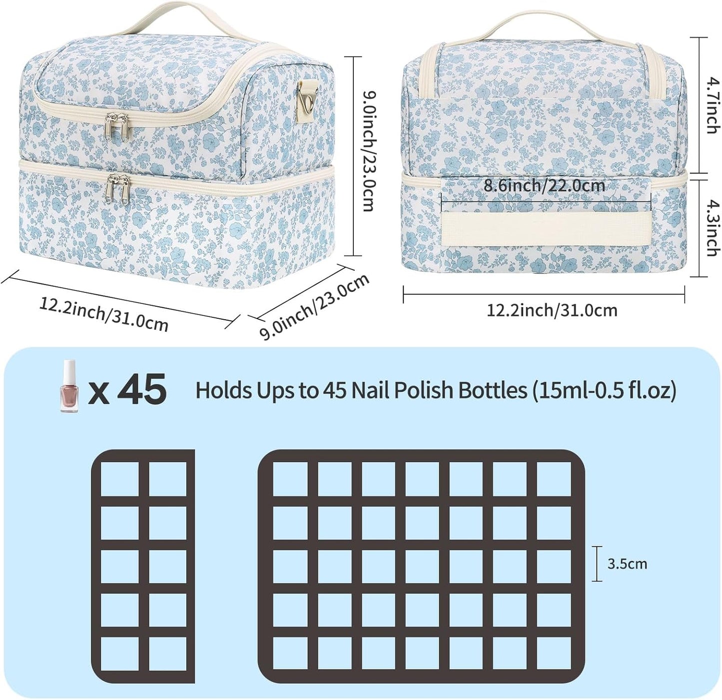 CUBETASTIC Nail Polish Organizer - Travel Storage Case for 45 Bottles & Nail Lamp | Perfect for Nail Techs