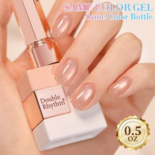 Double Rhythm 0.5 OZ Cat Eye Gel Polish with Magnet 15ML Holographic Glitter Shimmer Translucent Jelly Color Magnetic Nail Polish Salon DIY at Home (Fruit Nude-MC1203)