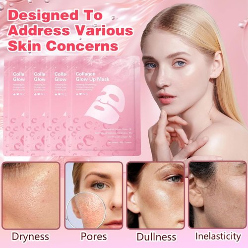 Bio Collagen Face Mask - Hydrating Korean Sheet Mask for Firm Skin | 4 Pcs for Glass-Like Glow