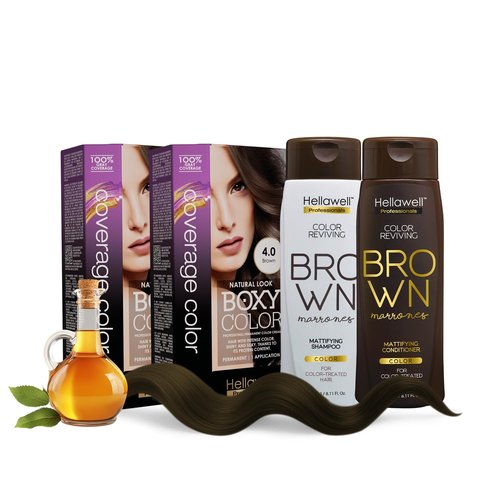 Professional Hair Coloring Kit - Color Reviving Shampoo & Conditioner Set | 100% Gray Coverage | Brown Tone 4.0