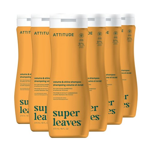 ATTITUDE Volume and Shine Hair Shampoo, EWG Verified, For Thin Hair, Naturally Derived Ingredients, Vegan and Plant Based, Soy Protein and Cranberries, 16 Fl Oz (Pack of 6)