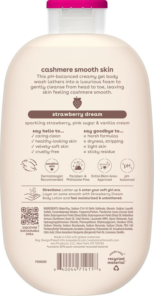 eos Cashmere Body Wash – Strawberry Dreams, Moisturizing Body Wash, Creamy Gel Formula, with Shea Butter, Glycerin, Vitamin E, pH Balanced, Sensitive Skin, Vegan, 16 fl oz
