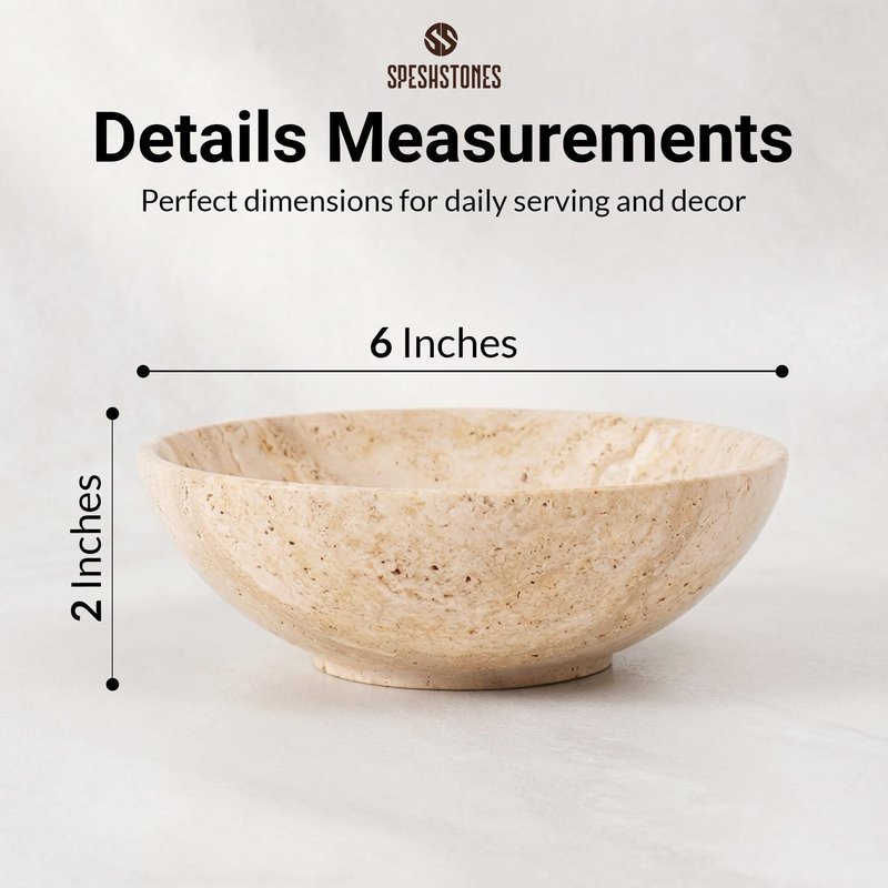 SPESHSTONES Small Travertine Bowl 6 Inch Handmade Small Decorative Candy Bowls For Dining Table Centerpieces & Kitchen Countertop - Key Bowl for Entryway Home Decor