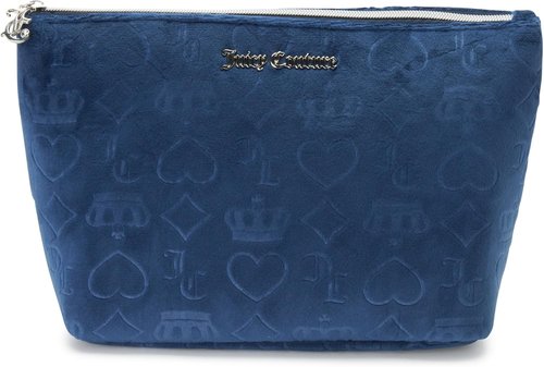 Juicy Couture Makeup Bag - Blue Velour Cosmetics Organizer with Heart Crown Design | Travel Essentials