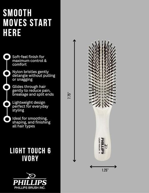 Phillips Hair Brush - Light Touch Design for Effortless Styling | 6-Inch Size